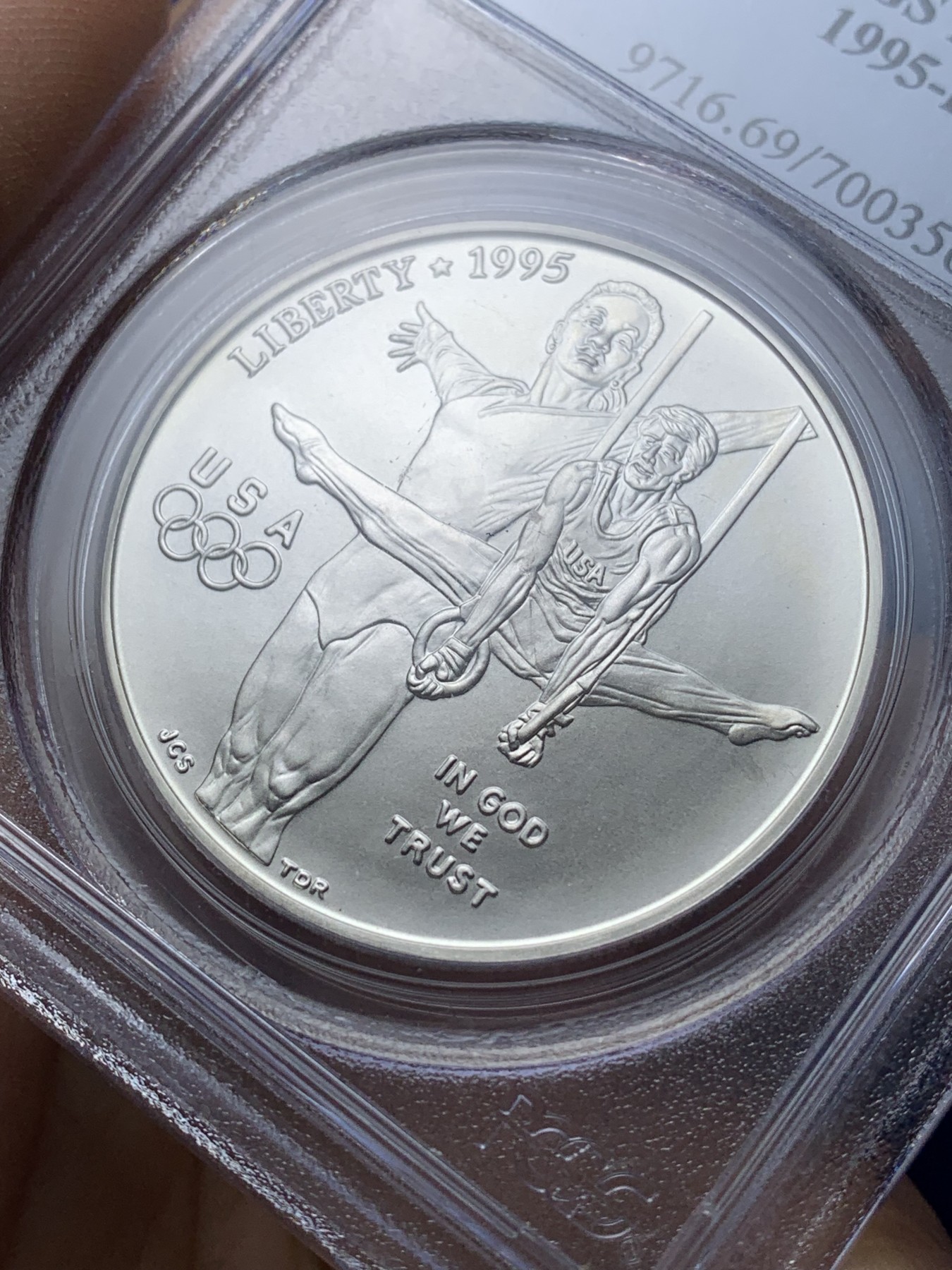 《竞宝斋》第221场-周日，周一 2场 (全场包邮) PCGS-MS69 美国1995年亚特兰大奥林匹克运动会之吊环纪念银币