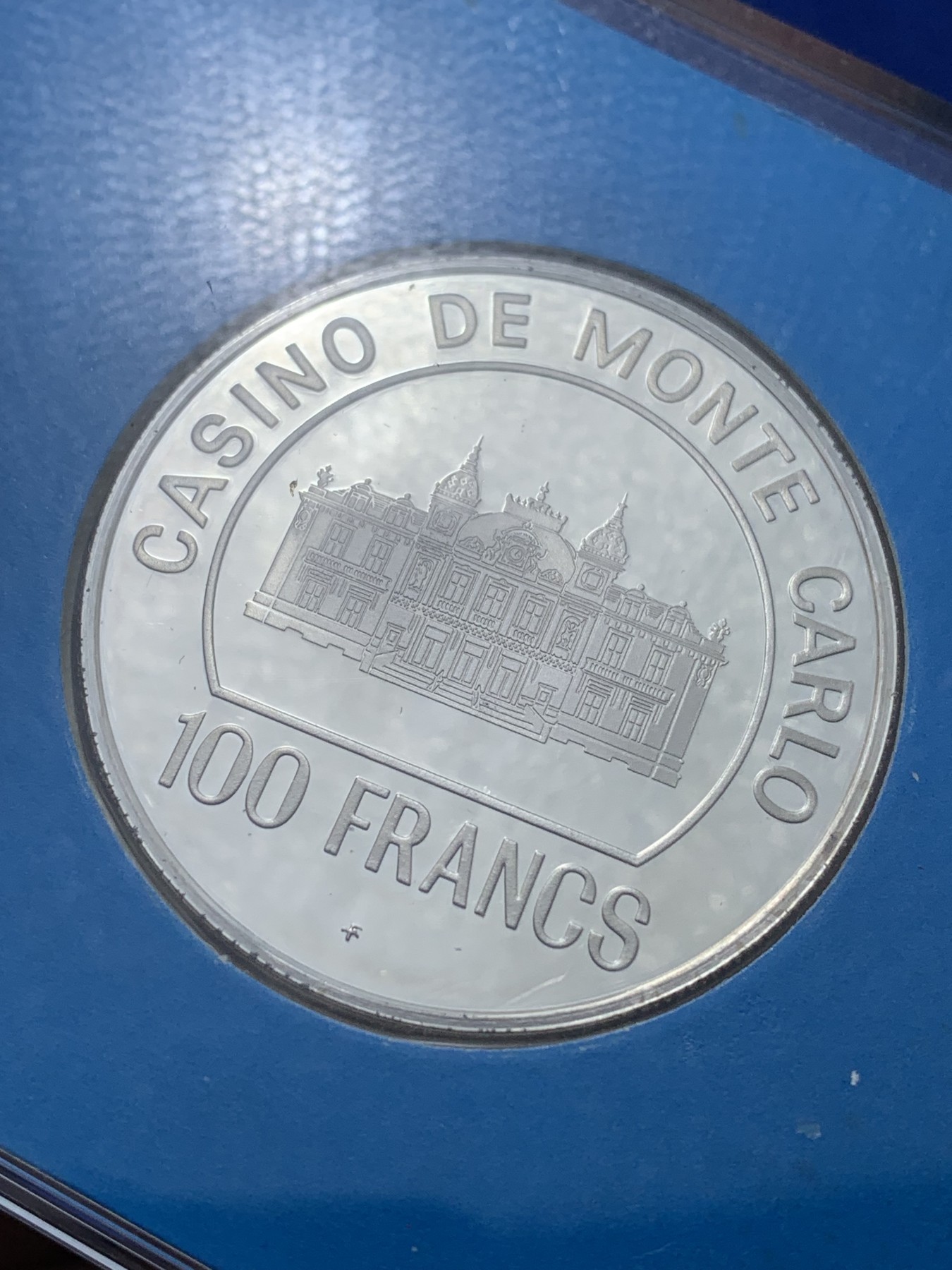 《竞宝斋》第221场-周日，周一 2场 (全场包邮) 摩纳哥-蒙特卡罗区域100法郎银质代用币 (富兰克林监铸 ) 含证书