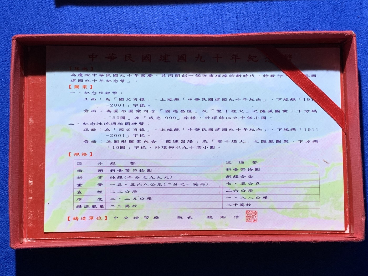 《竞宝斋》第221场-周日，周一 2场 (全场包邮) 中国 台湾省 中华民国90周年纪念套币 含银币一枚