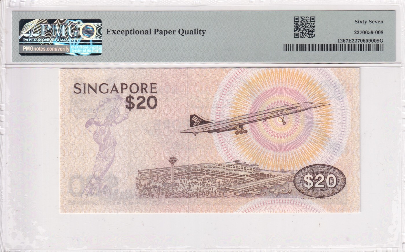 🌗乐淘淘世界纸币拍卖 第32期 🌓 【A/79 550358】新加坡1979年纸币 20元 鸟版 PMG67EPQ