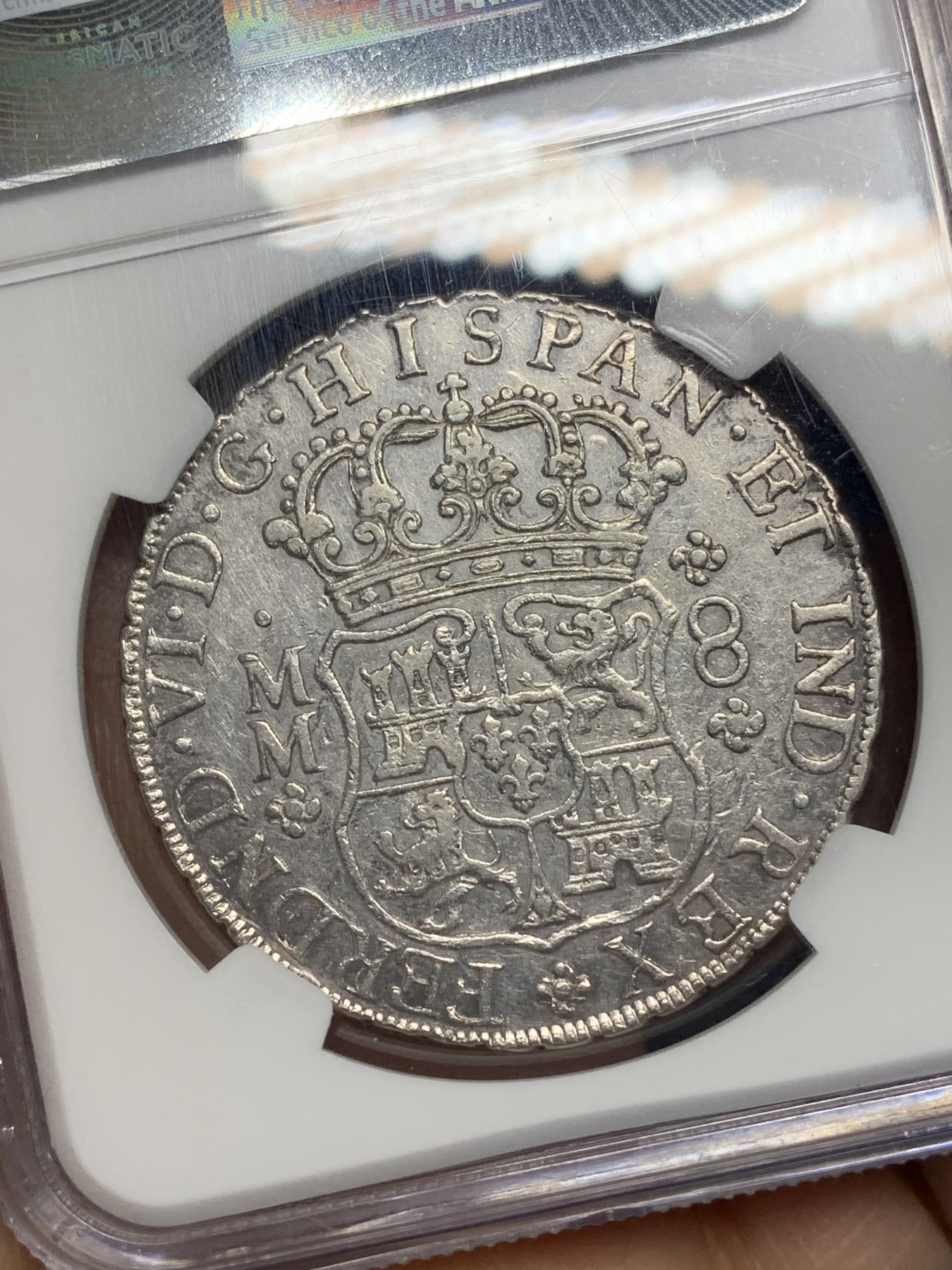 《竞宝斋》第221场-周日，周一 2场 (全场包邮) NGC AU 墨西哥1758年地球双柱银币 全深打 带光好品