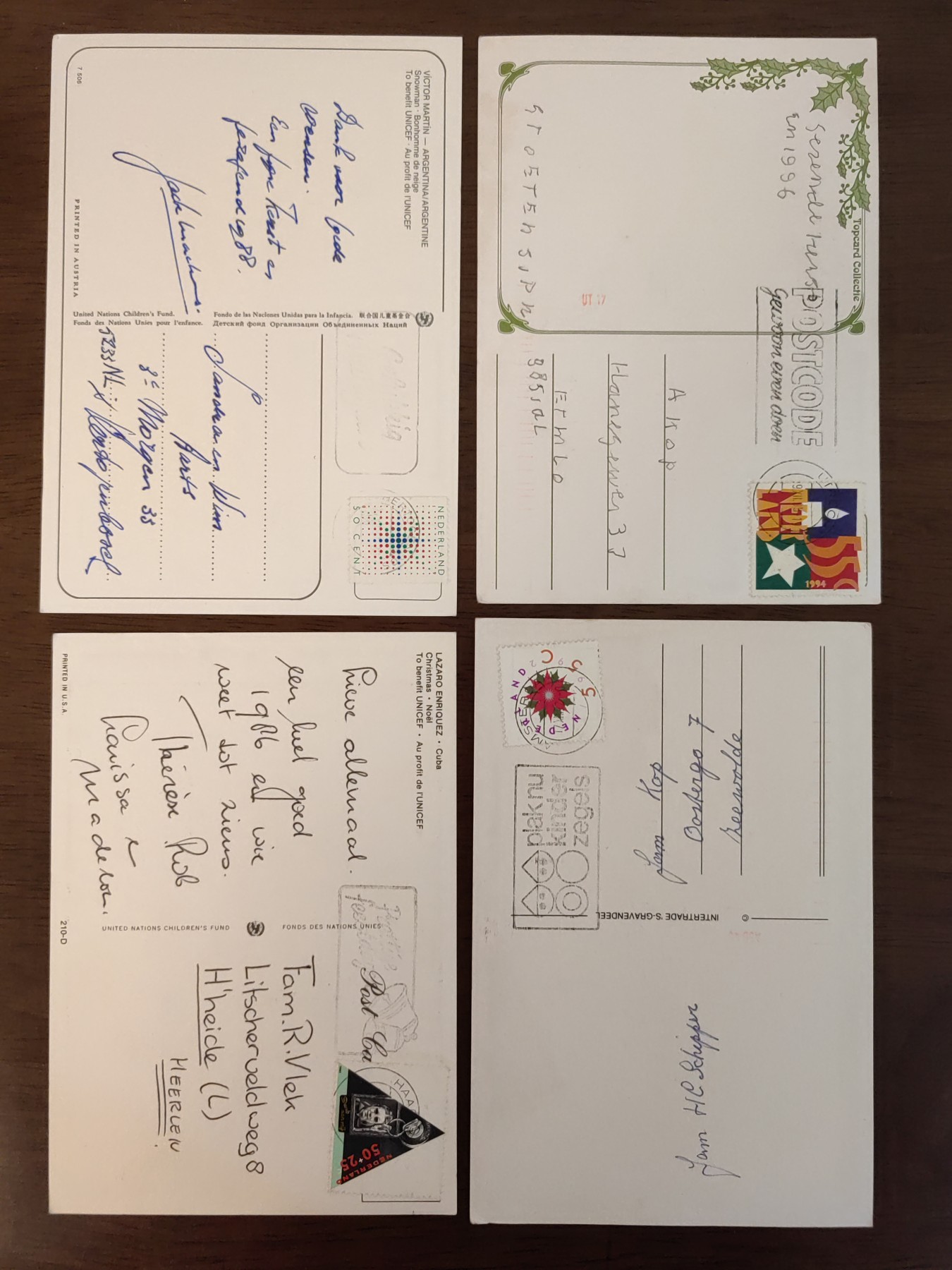 多国邮品🌞放大漏💥🔥💥组合专场 第③⑤场 圣诞绘画明信片 4件