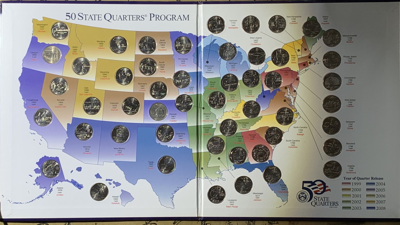 《竞宝斋》第221场-周日，周一 2场 (全场包邮) 美国50州25美分纪念套币 全新品相 带原装册子
