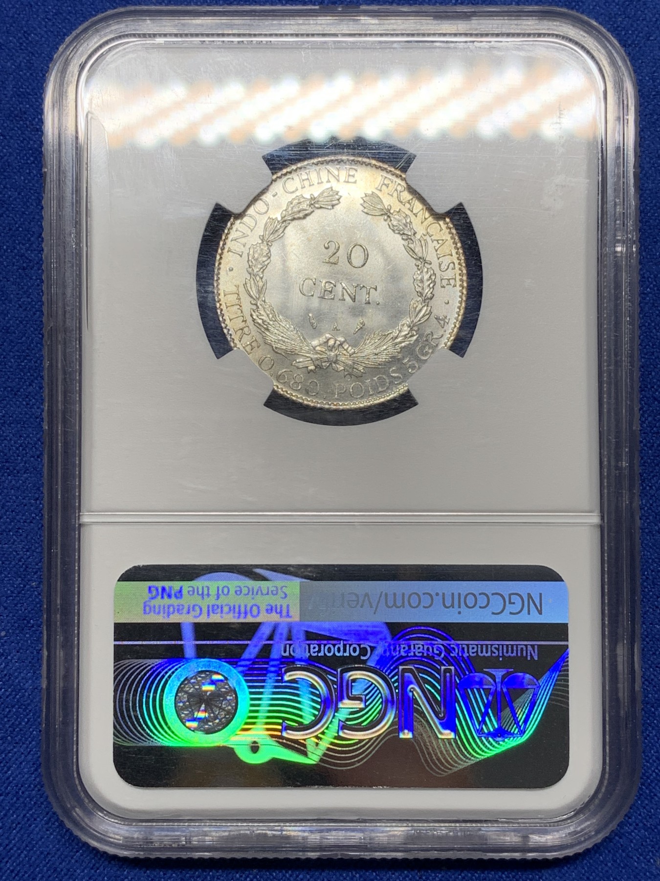 《竞宝斋》第221场-周日，周一 2场 (全场包邮) NGC MS65 原光法属印支1930年坐洋20分银币，少见年份