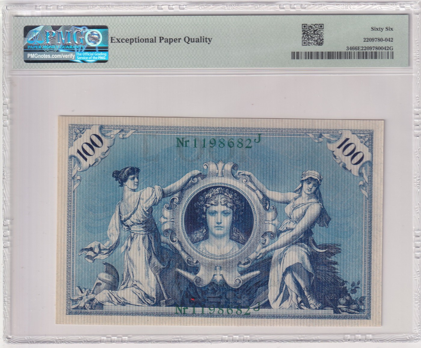 🌗乐淘淘世界纸币拍卖 第32期 🌓 【1198682J】德国1908年纸币 100马克 百年老钞 无47 PMG66EPQ 