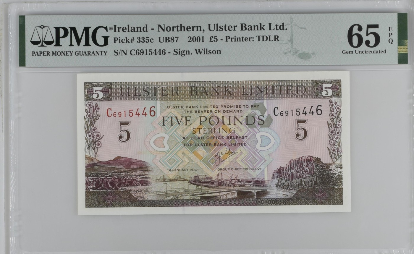 收藏联盟Quantum Auction 第309期拍卖  北爱尔兰阿斯特银行2001年5镑 PMG65 