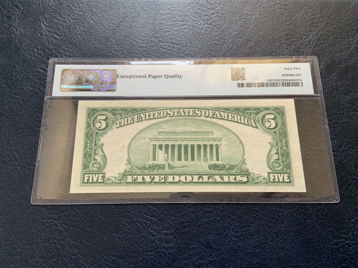 收藏联盟Quantum Auction 第308期拍卖  美国1953年银币券5元 PMG65