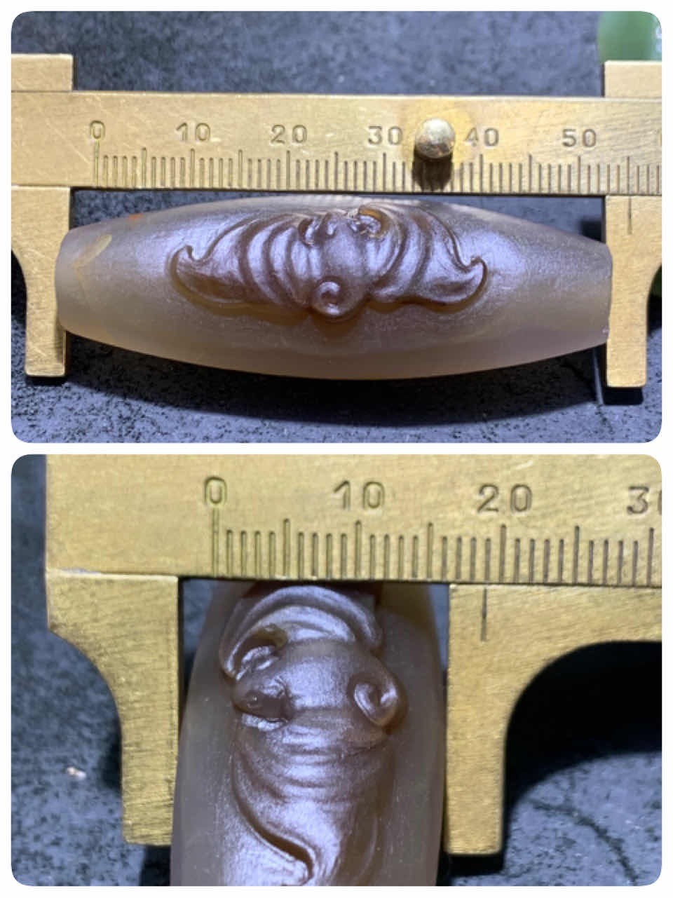 精美亚光高玉化巴西玛瑙手工俏色巧雕蝙蝠随形大桶珠一个！