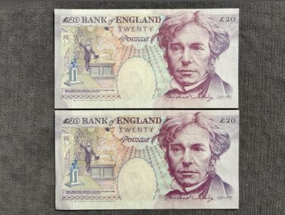 英国1993年E序列20镑纸币法拉第 连号95品