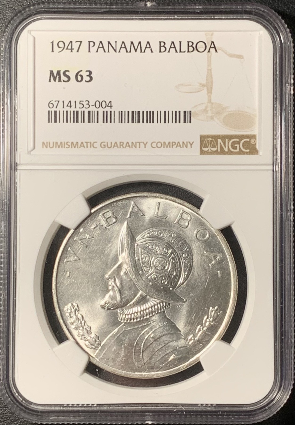 紫瑗钱币——第331期拍卖 巴拿马 1947年 总督巴尔博亚 1波拿巴 银币 NGC MS63