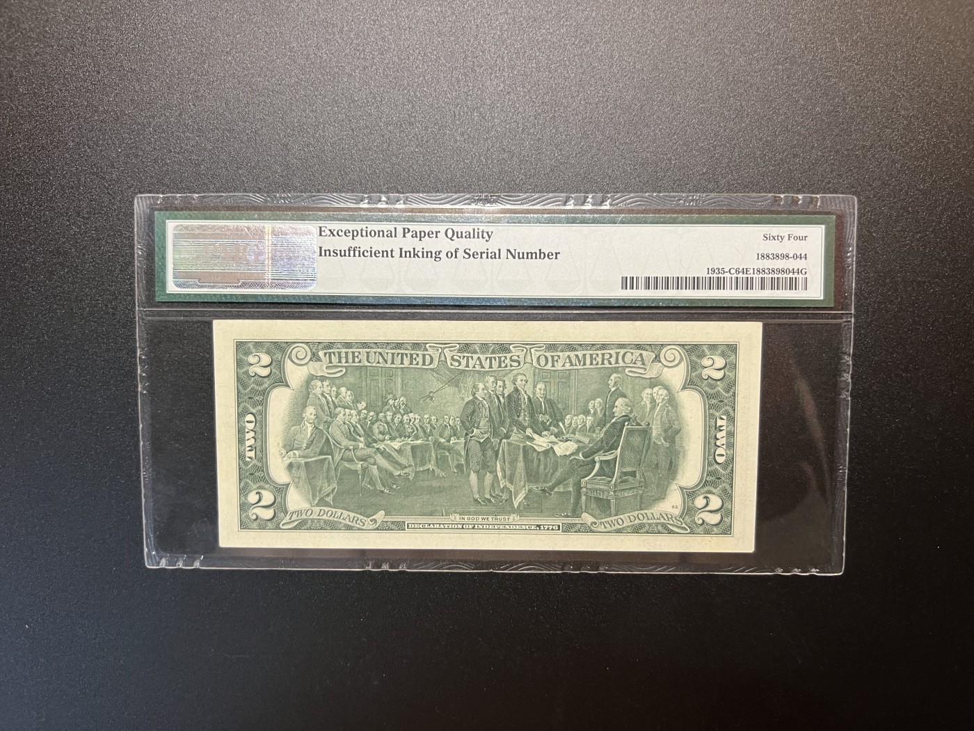 🌗乐淘淘世界纸币拍卖 第32期 🌓 【C25979 99A】美国1976年纸币 2美元 号码漏印 错版钞 PMG64EPQ