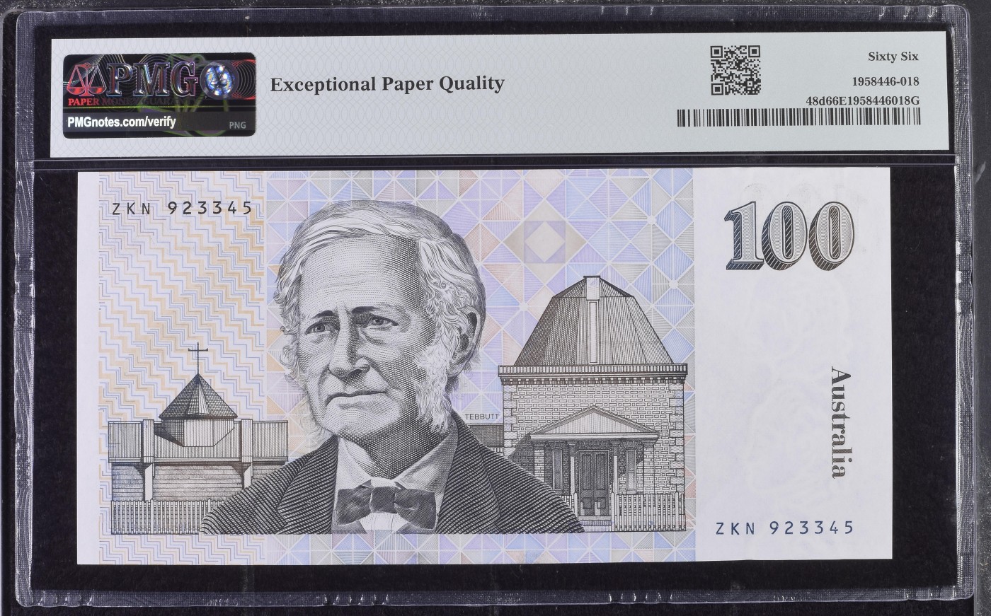 🌗乐淘淘世界纸币拍卖 第32期 🌓 【ZKN923345】澳大利亚1992年纸币 100元 毛线帽 尾顺子 PMG66EPQ 亚军分