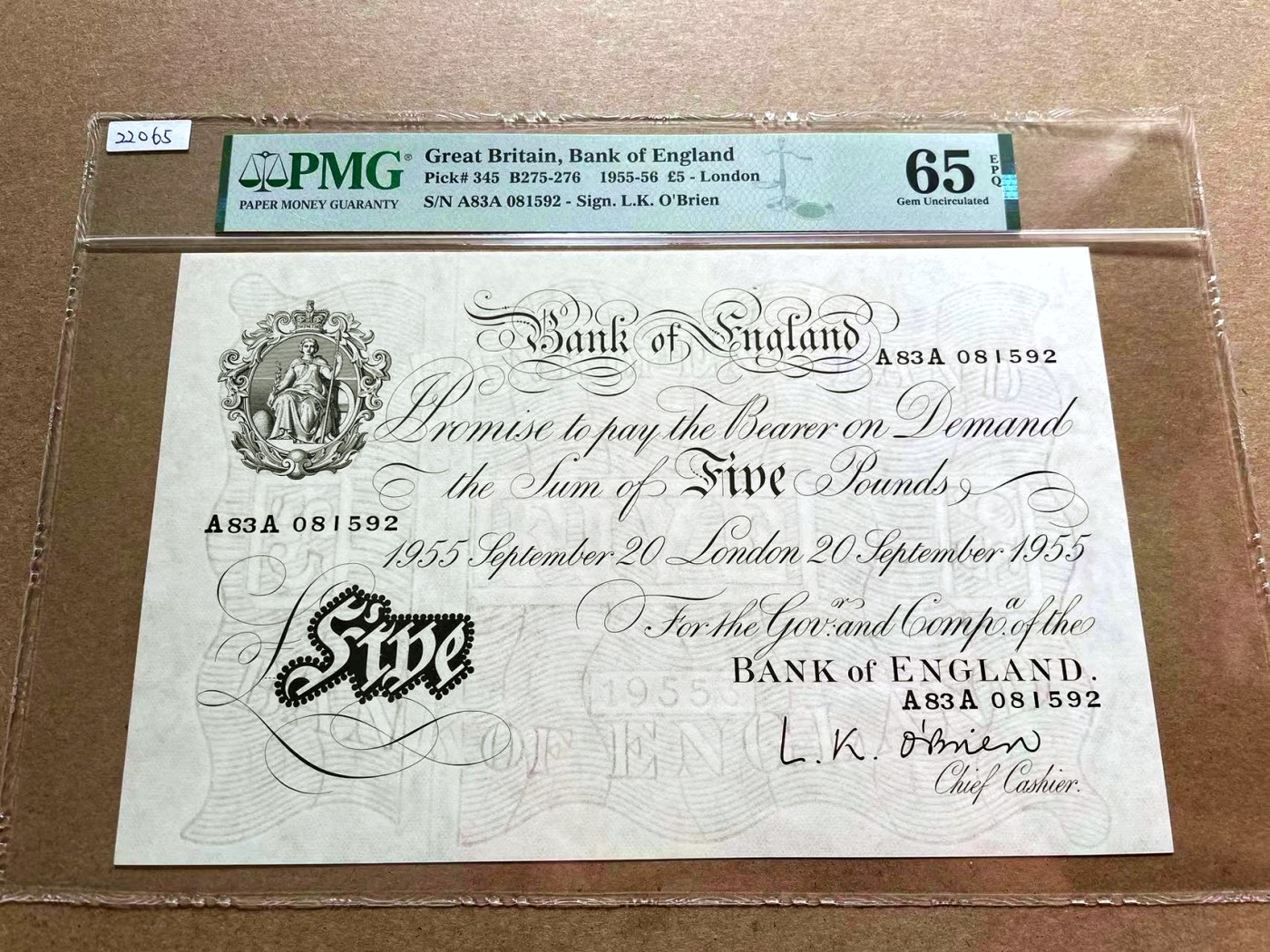 【Blue Auction】✨世界纸币精拍第402期【精】 【无47】英国 1955-56年5镑 白色英镑 PMG65EPQ 超大票幅 