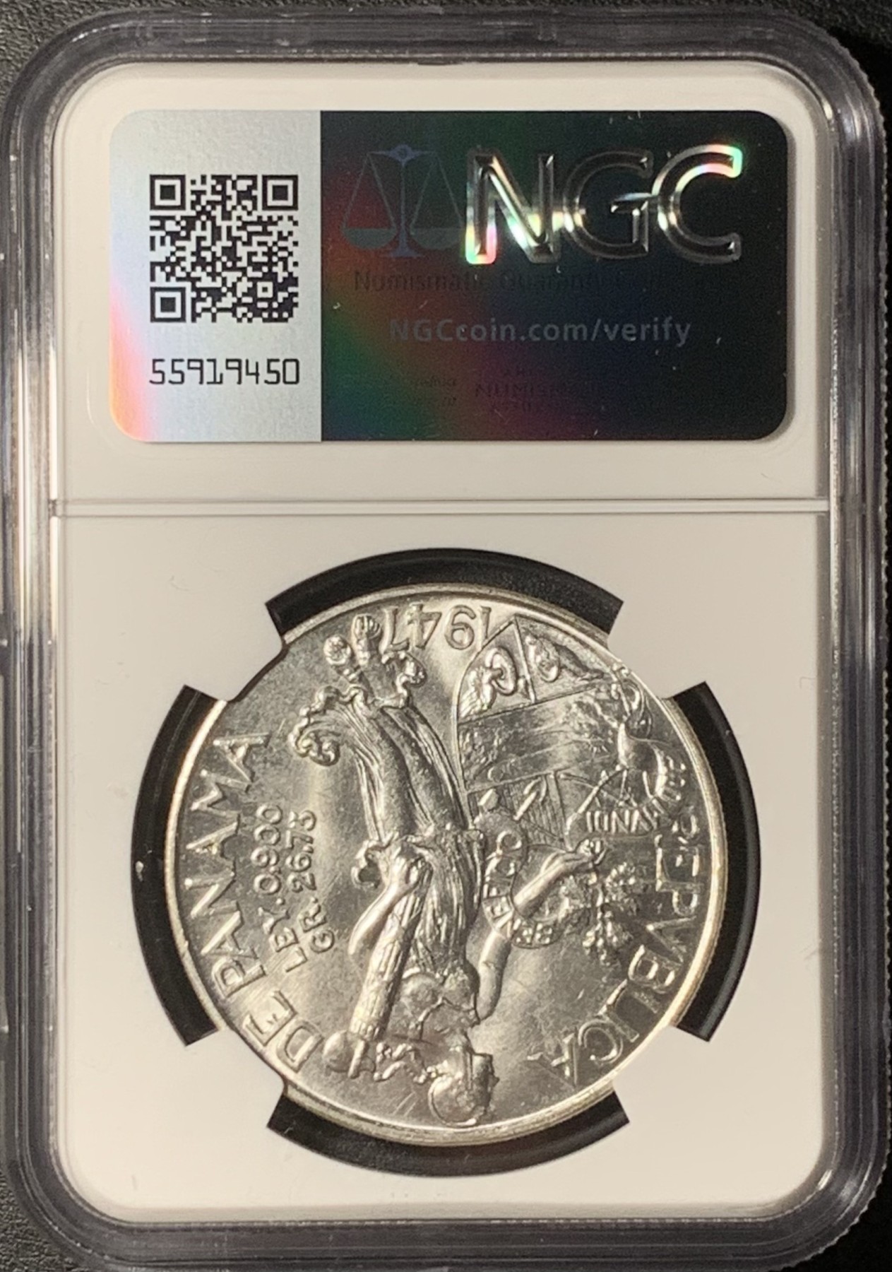 紫瑗钱币——第331期拍卖 巴拿马 1947年 总督巴尔博亚 1波拿巴 银币 NGC MS63