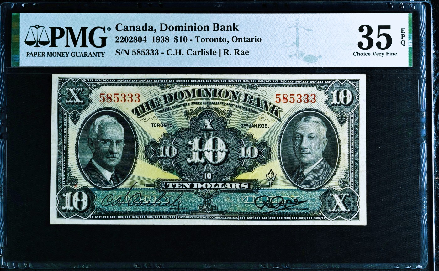 【Blue Auction】✨世界纸币精拍第402期【精】 【333豹子号无47】加拿大 1938年10元 PMG35EPQ 正面人像雕刻帅气 背面是加拿大地图 该版深受欢迎比较少见 整体状态佳 
