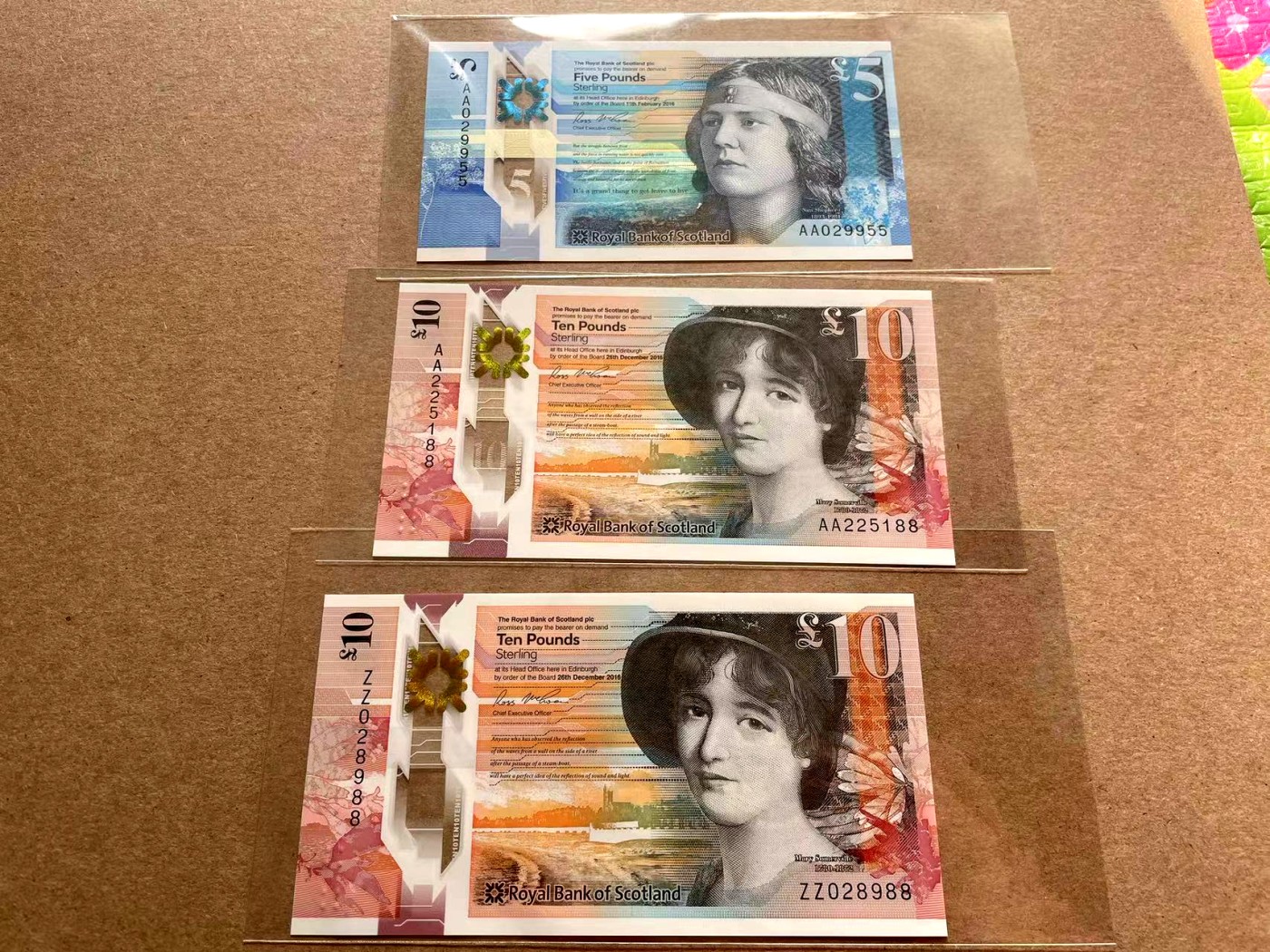 【Blue Auction】✨世界纸币精拍第402期【精】 【一组3张 包含AA冠和补号 均无47 含88尾】苏格兰 2016年5-10镑 全新UNC