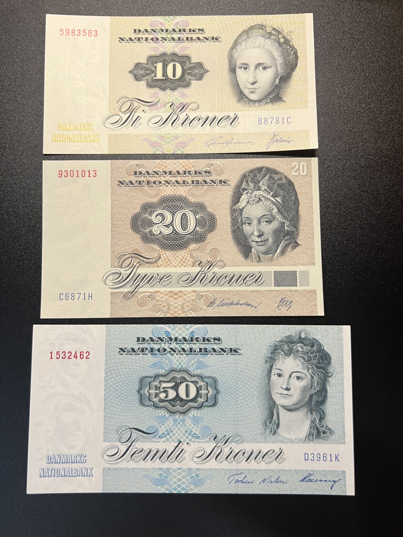 🌗乐淘淘世界纸币拍卖 第32期 🌓 丹麦1972年纸币 10/20/50克朗 UNC