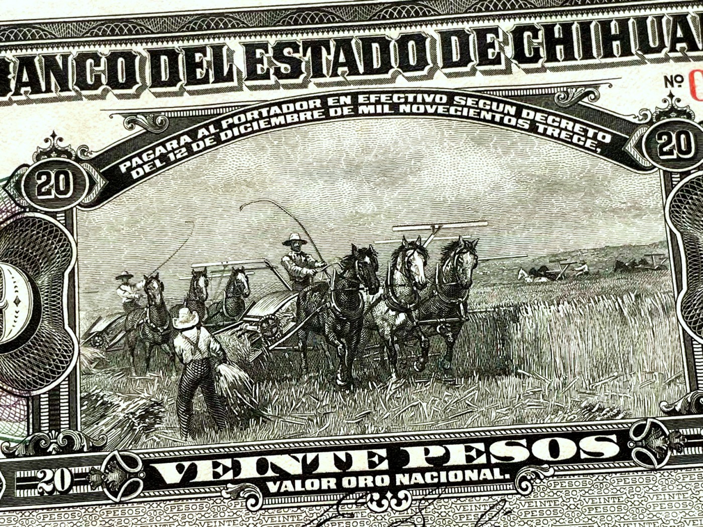 【Blue Auction】✨世界纸币精拍第402期【精】 【实钞 A冠千位小号】墨西哥 1913年20比索 ABNC出品 雕刻精美 大票幅 大场景 UNC- 