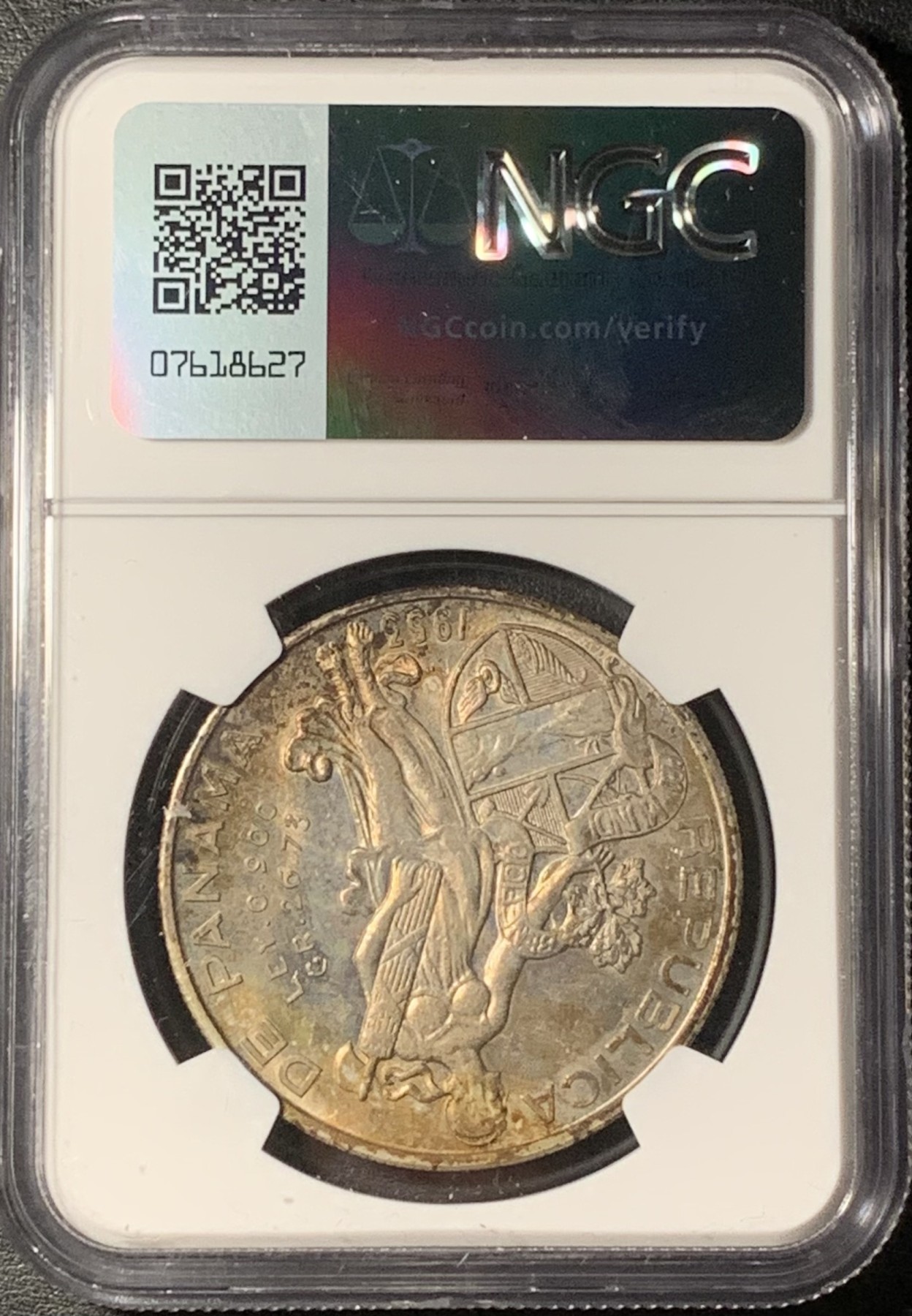 紫瑗钱币——第331期拍卖 巴拿马 1953年 总督巴尔博亚 1巴波亚 银币 NGC MS63 五彩包浆