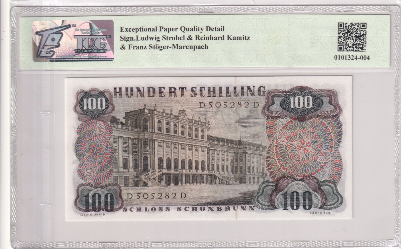 🌗乐淘淘世界纸币拍卖 第32期 🌓 【D 505282 D】奥地利1960年纸币 100先令 施特劳斯 TQG66EPQ
