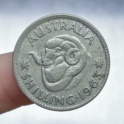 全场一元起拍 世界钱币散币、银币专场 第45期 澳大利亚1963年1先令银币 伊丽莎白二世 盘羊 重5.6g