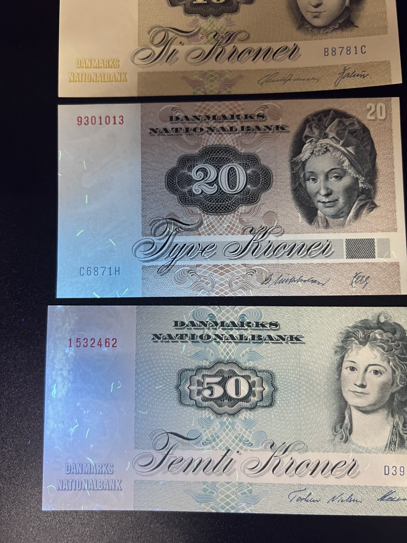 🌗乐淘淘世界纸币拍卖 第32期 🌓 丹麦1972年纸币 10/20/50克朗 UNC