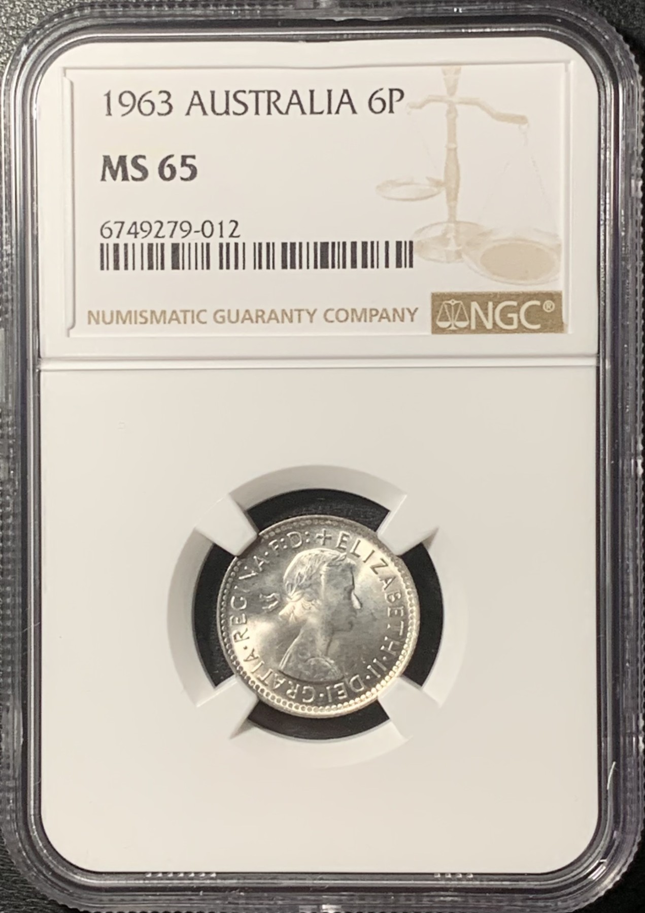 紫瑗钱币——第331期拍卖 澳大利亚 1963年 伊丽莎白二世 6便士 银币 NGC MS65