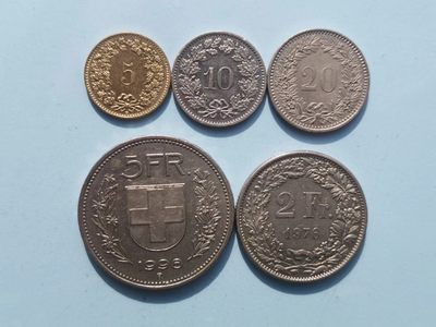 【易洋钱喜】第24场 国外硬币专场 - 瑞士法郎一套5枚