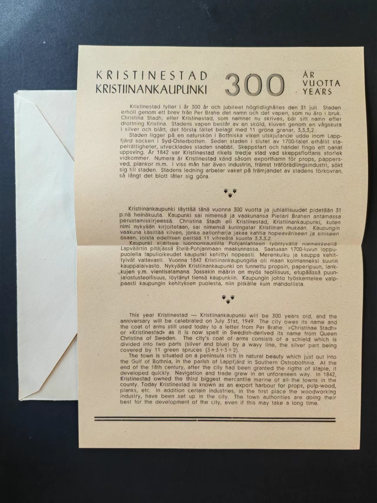 多国邮品🔥💥🔥💥🔥💥（拍卖）专场 第③⑥场 芬兰1949年 克里斯汀内斯特 基督教城市建立300周年