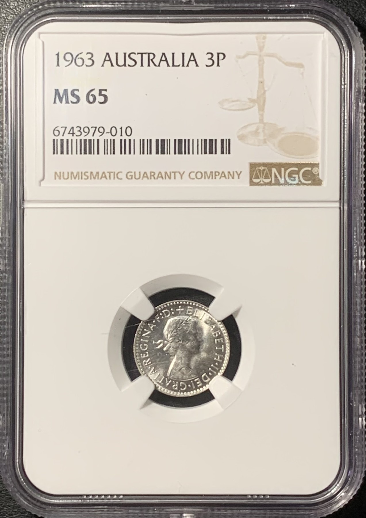 紫瑗钱币——第331期拍卖 澳大利亚 1963年 伊丽莎白二世 3便士 银币 NGC MS65