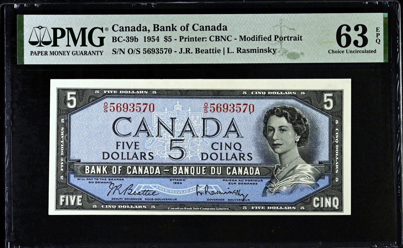 【Blue Auction】✨世界纸币精拍第402期【精】 加拿大 1954年5元 女王 水獭瀑布 PMG63EPQ 全新原票 