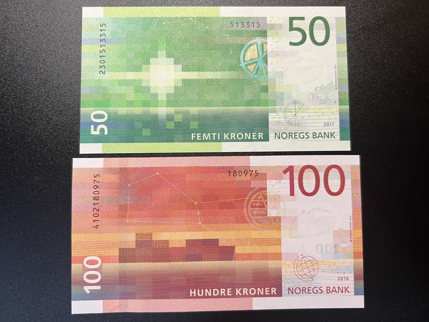 🌗乐淘淘世界纸币拍卖 第32期 🌓 挪威2016-17年纸币 50/100克朗 全新UNC