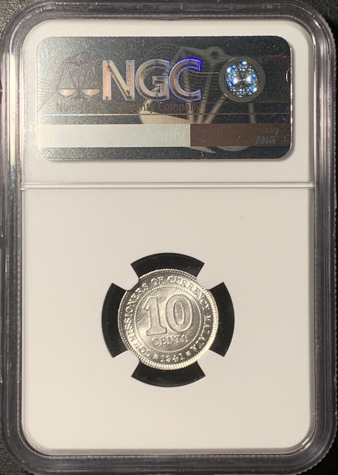 紫瑗钱币——第331期拍卖 马来亚 1941年 乔治六世 10分 银币 NGC MS64