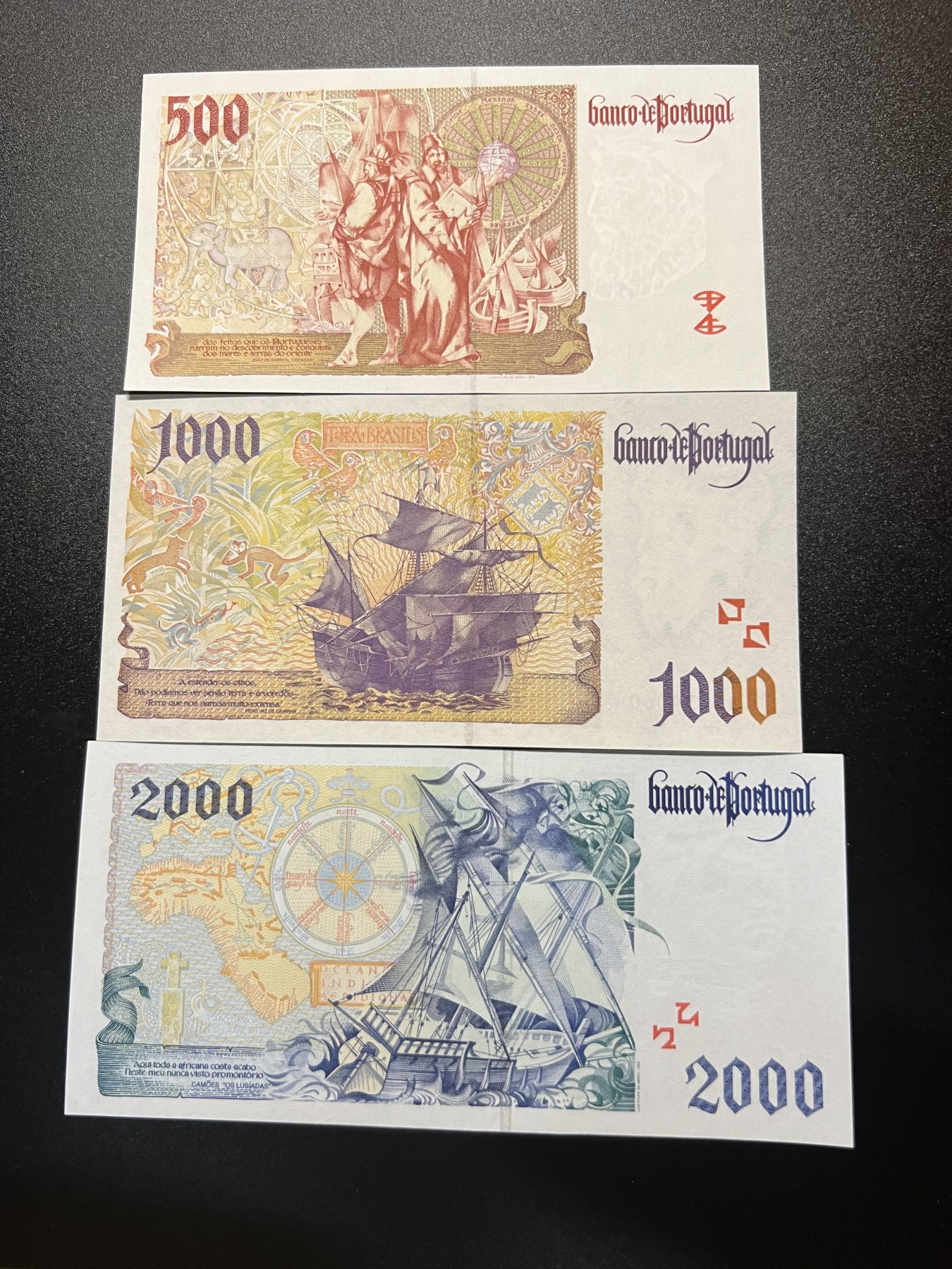 🌗乐淘淘世界纸币拍卖 第32期 🌓 葡萄牙1995-97年纸币 500/1000/2000埃斯库多 UNC