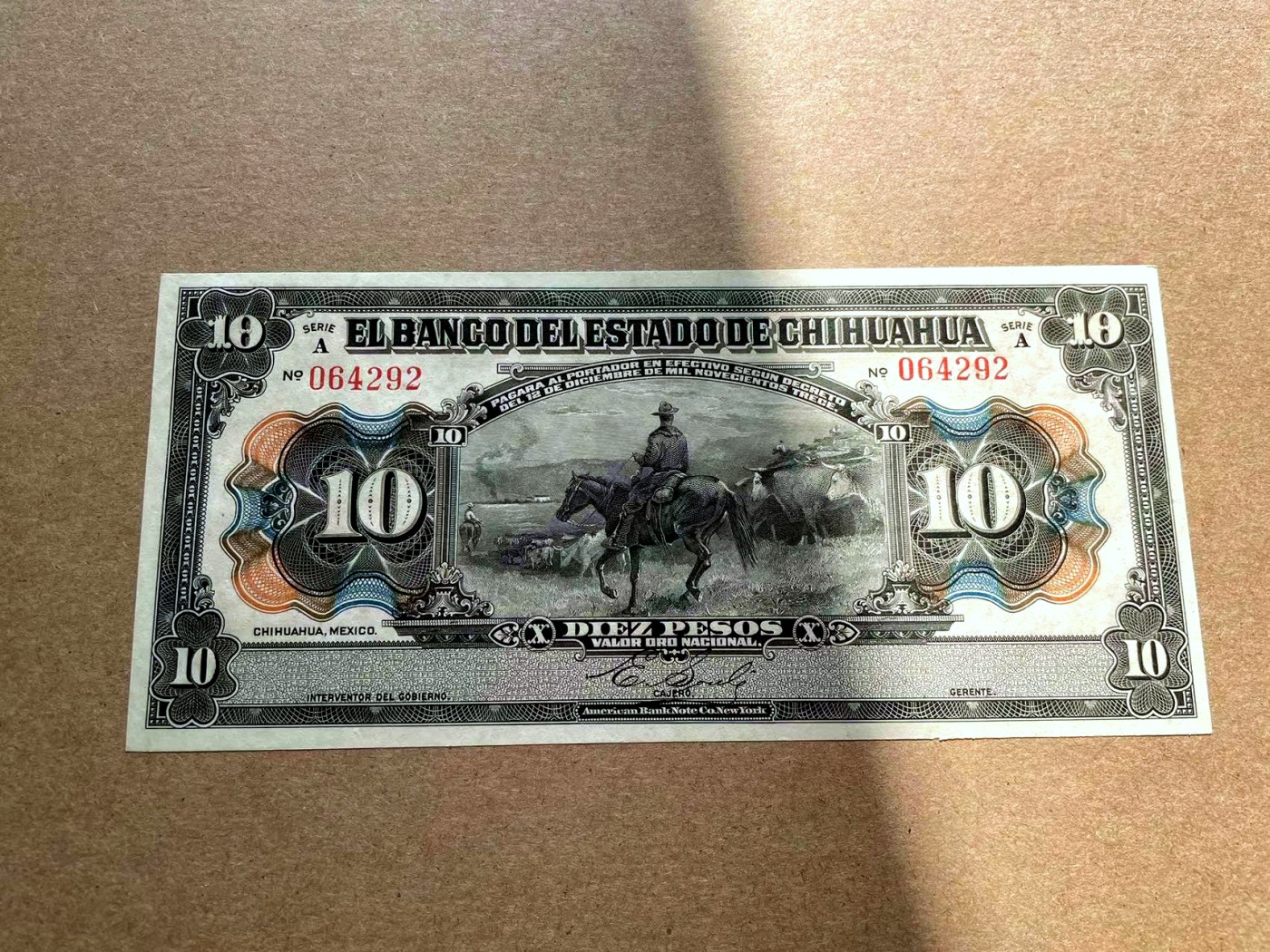 【Blue Auction】✨世界纸币精拍第402期【精】 【实钞 A冠】墨西哥 1913年10比索 ABNC出品 雕刻精美 大票幅 大场景 UNC- 