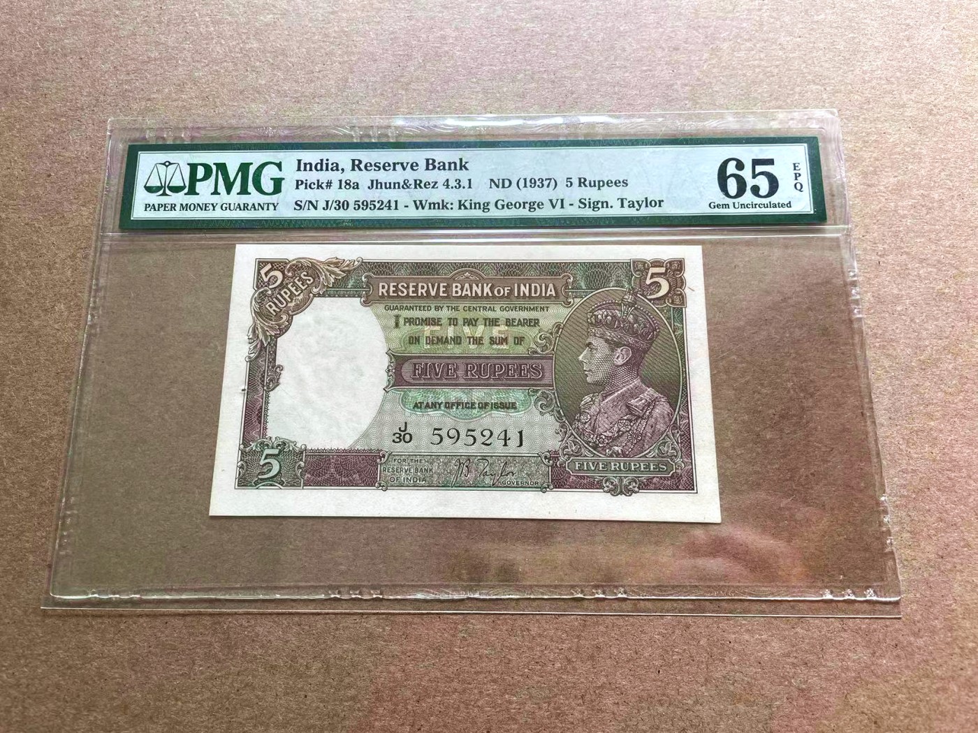 【Blue Auction】✨世界纸币精拍第402期【精】 印度 1937年5卢比 英王乔六 PMG65EPQ 