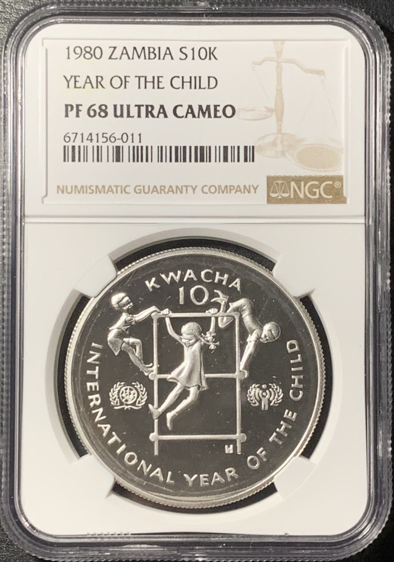 紫瑗钱币——第331期拍卖 赞比亚 1980年 国际儿童年 10克瓦查 银币 NGC PR68 UC