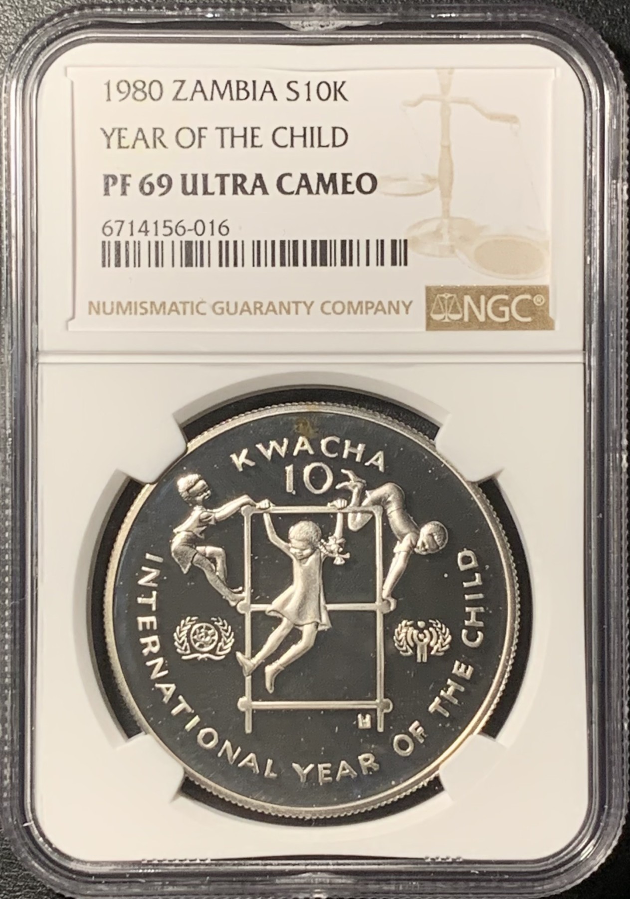 紫瑗钱币——第331期拍卖 赞比亚 1980年 国际儿童年 10克瓦查 银币 NGC PR69 UC