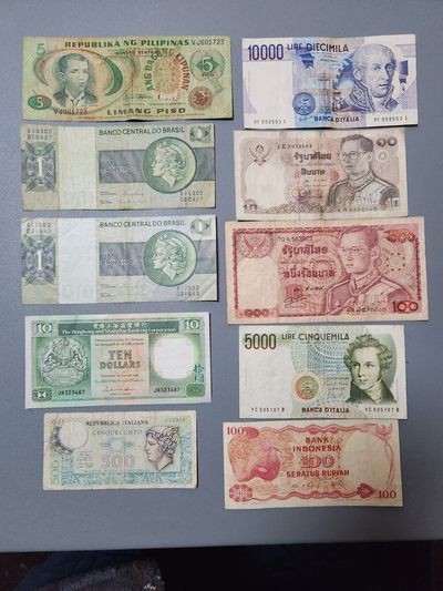外国纸币第9场 - 外国纸币旧品10张第3组 个别破裂损 品相如图 
