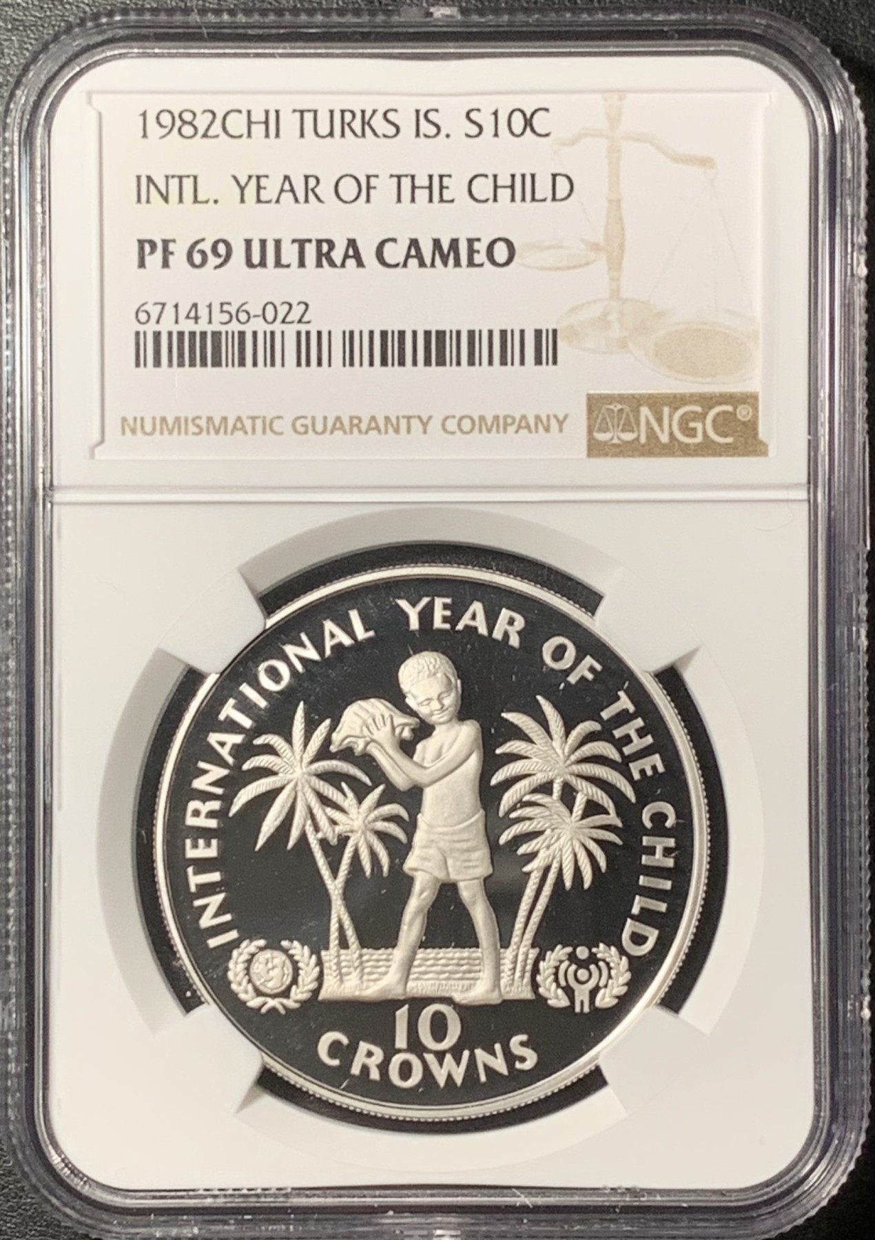 紫瑗钱币——第331期拍卖 特克斯与凯恩斯 1982年 国际儿童年 10克朗 银币 NGC PR69 UC