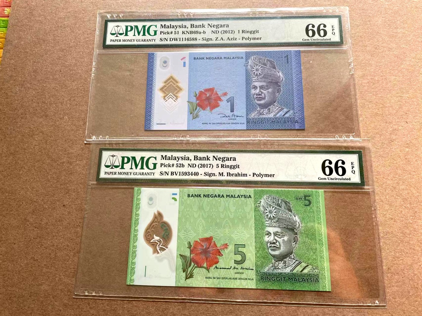【Blue Auction】✨世界纸币精拍第402期【精】 【一组2张 包含88尾无47】马来西亚 2012年1-5林吉特 PMG66EPQ 