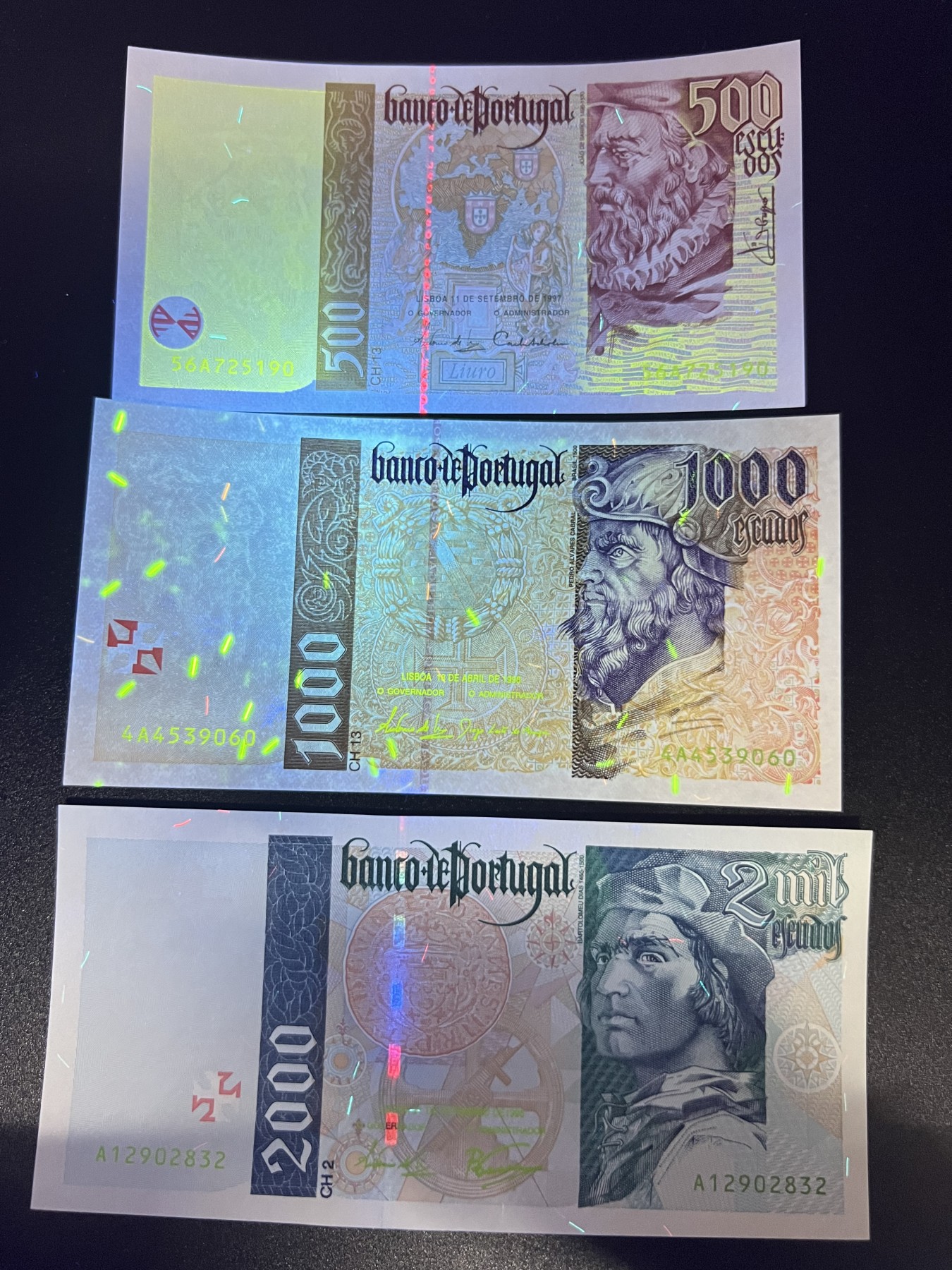 🌗乐淘淘世界纸币拍卖 第32期 🌓 葡萄牙1995-97年纸币 500/1000/2000埃斯库多 UNC