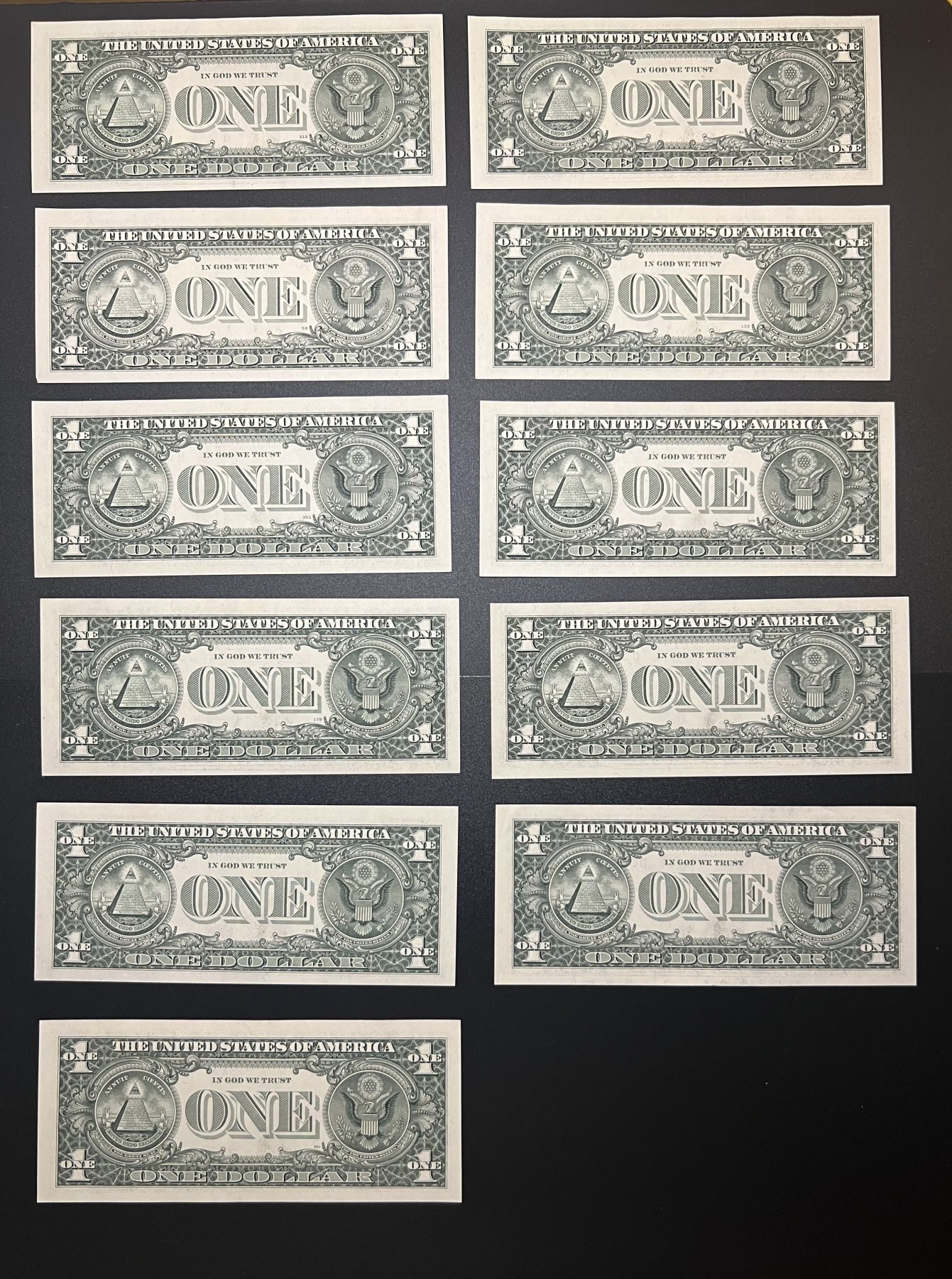 🌗乐淘淘世界纸币拍卖 第32期 🌓 美国1995年纸币 1美元 十一张 B-L冠 边缘有潮 UNC