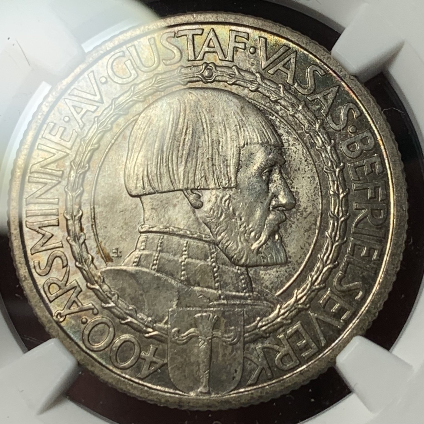 紫瑗钱币——第331期拍卖 瑞典 1921年 政治自由400周年 2克朗 银币 NGC MS64 五彩