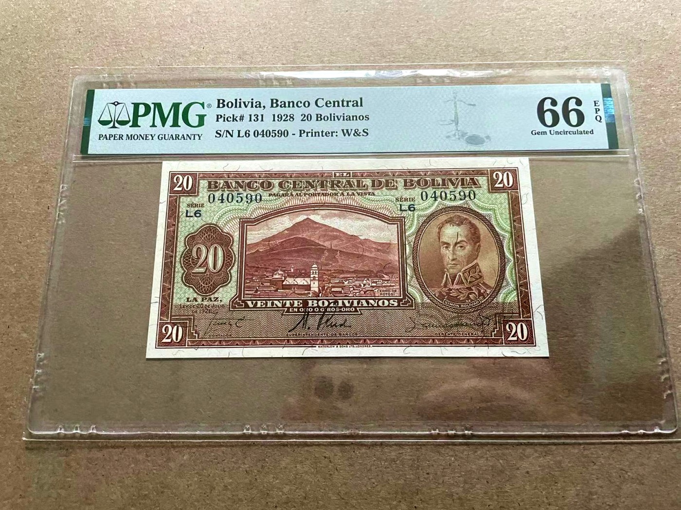【Blue Auction】✨世界纸币精拍第402期【精】  玻利维亚 1928年20玻利维亚诺 PMG66EPQ 