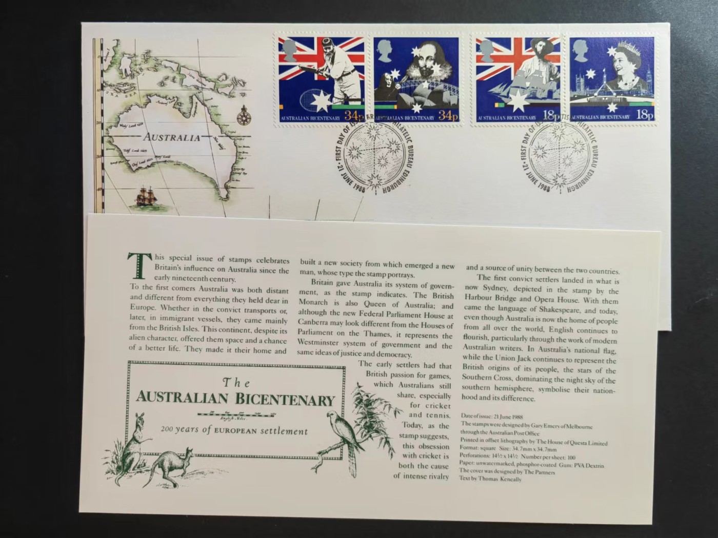 多国邮品🔥💥🔥💥🔥💥（拍卖）专场 第③⑥场 英国澳大利亚1988年联发 澳大利亚建立200年