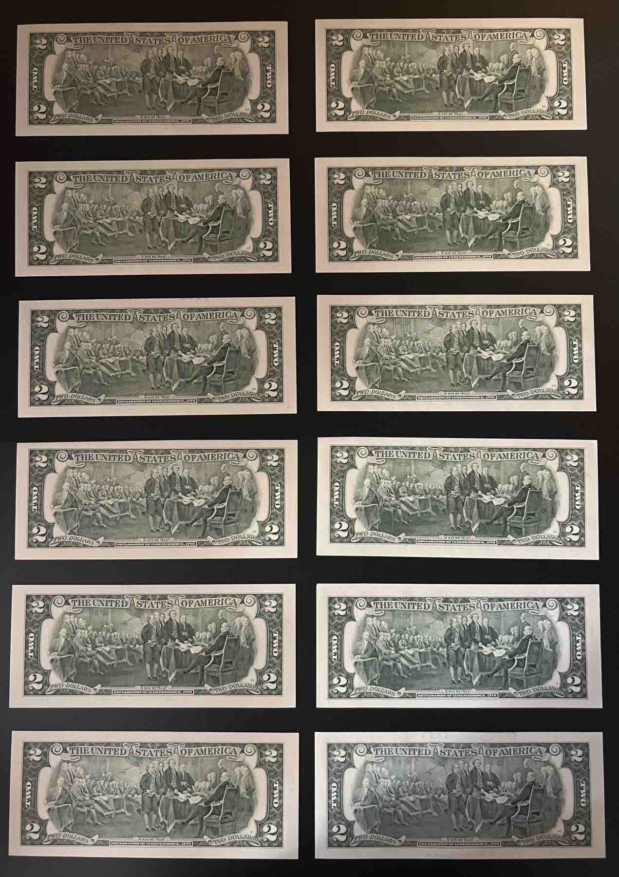 🌗乐淘淘世界纸币拍卖 第32期 🌓 【12冠号大全】美国2003A版纸币 2美元 十二张 A-L冠号 全新UNC