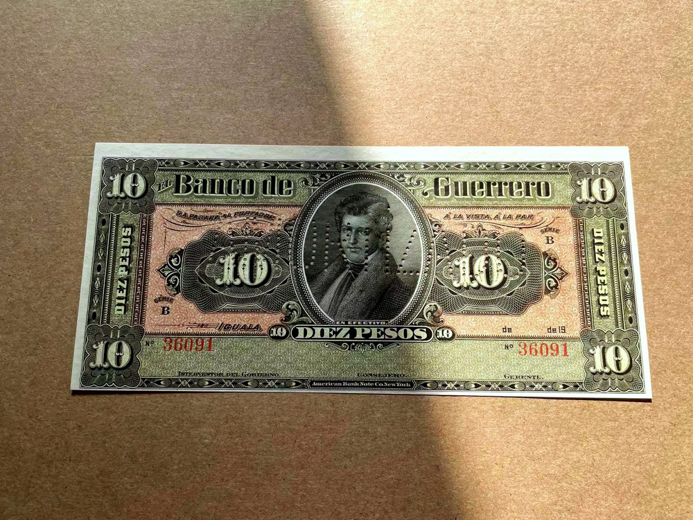 【Blue Auction】✨世界纸币精拍第402期【精】 墨西哥 1914年10比索 ABNC出品 雕刻精美 大票幅  背面风景唯美 样钞 UNC（个别角稍圆）