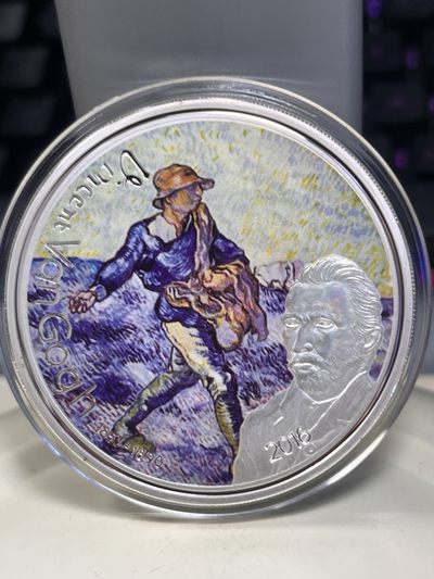 【海寕潮】拍卖第九十三期 - 【海寧潮】加蓬2016年画家梵高作品集彩色镀银纪念币3，直径50毫米