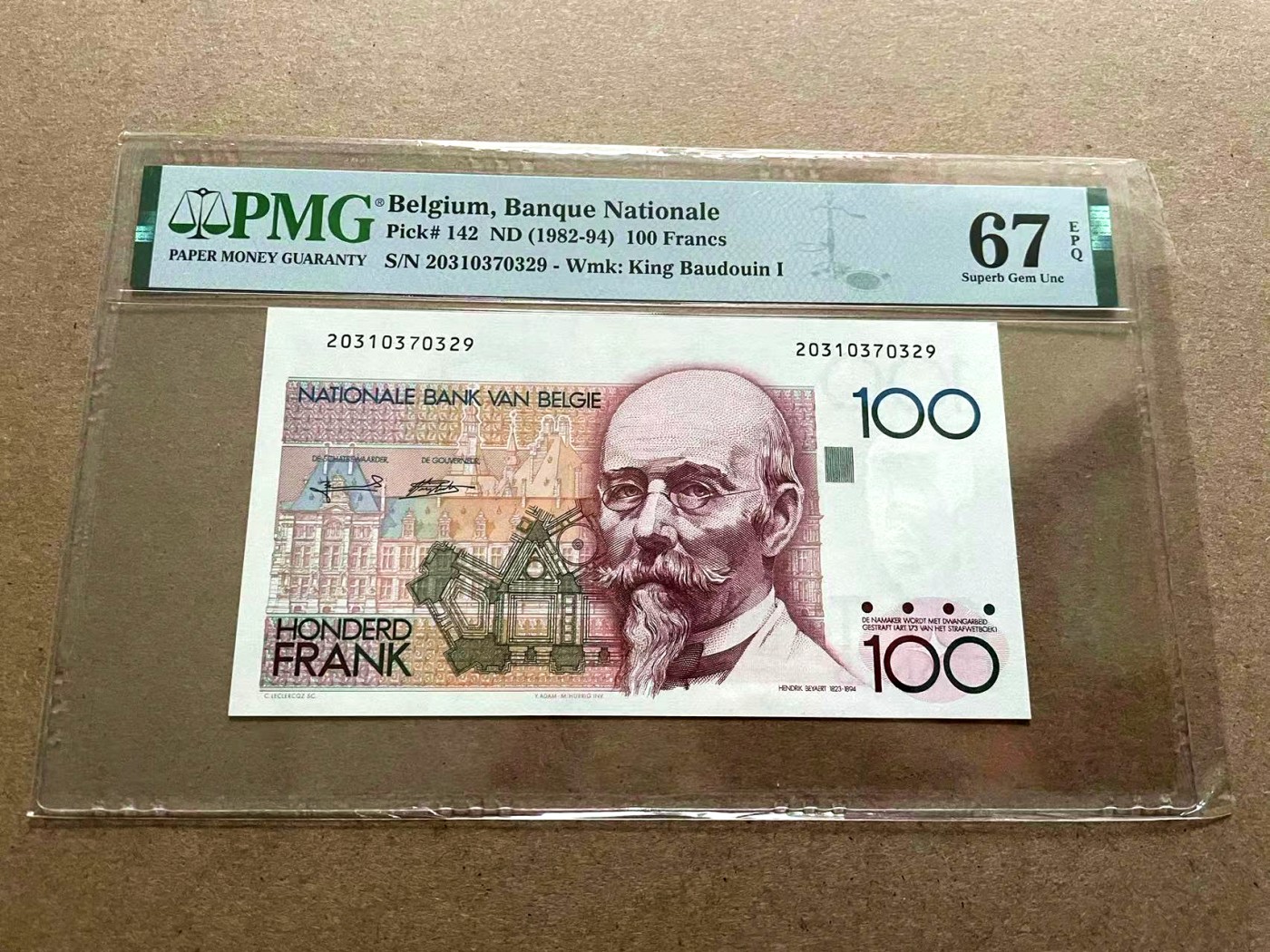 【Blue Auction】✨世界纸币精拍第402期【精】 比利时 1982-94年100法郎 PMG67EPQ 